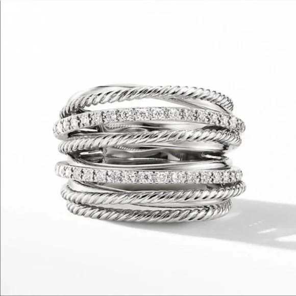 MULTI LAYER 925 STERLING SILVER DIAMOND RING, CUTE RING, SHINY RING. - Picture 3 of 4